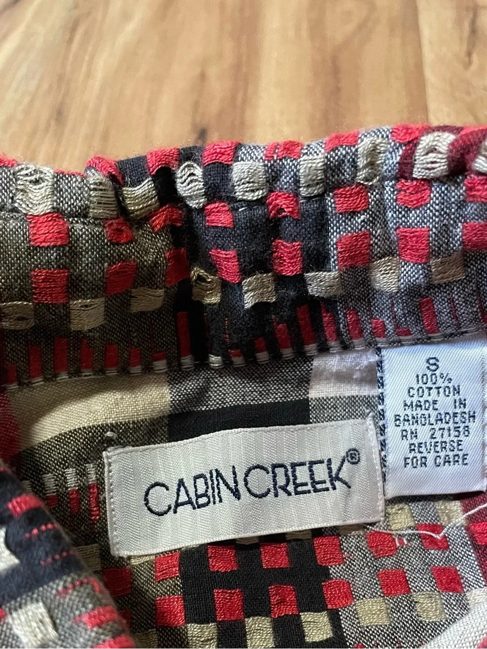 VTG Cabin Creek Geometric Plaid Short Sleeve Shirt S 100% Cotton Retro 90s
